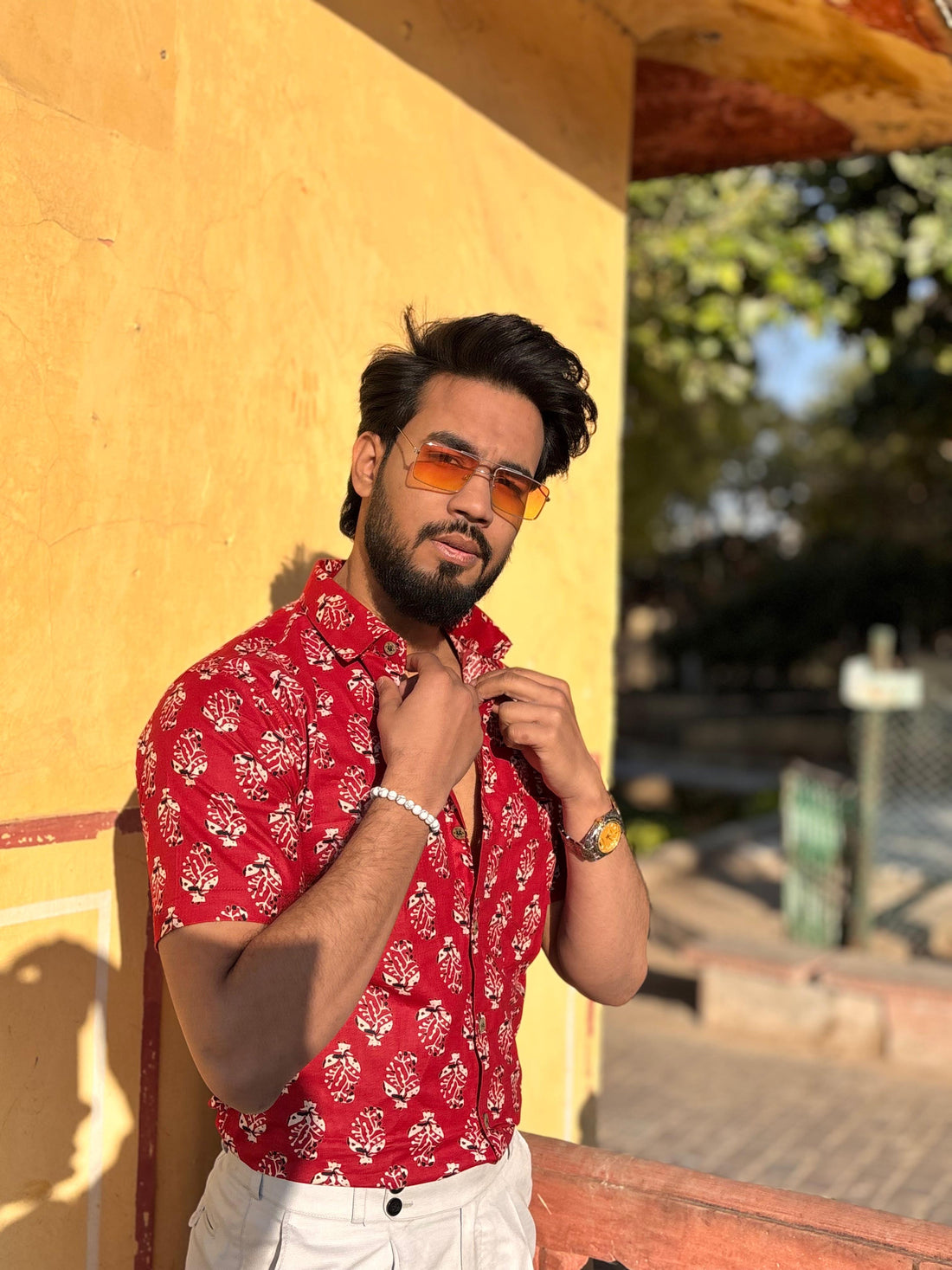 Green Sanganeri print shirt