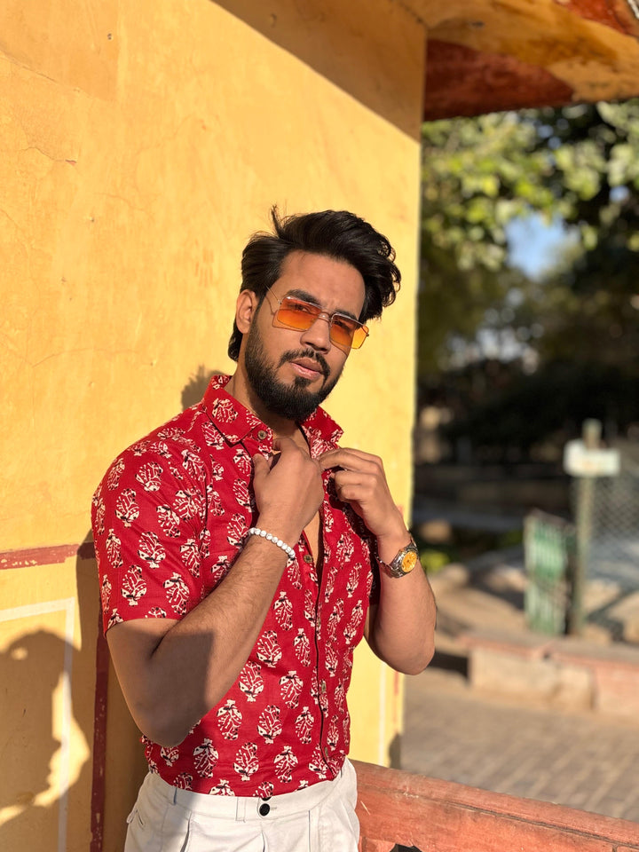 Green Sanganeri print shirt