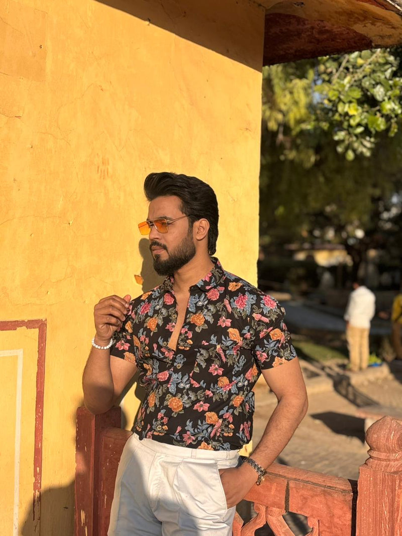Men’s Black Floral Printed Casual Shirt