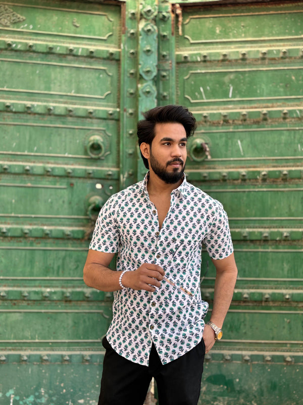 Leaves Print Sanganeri print shirt