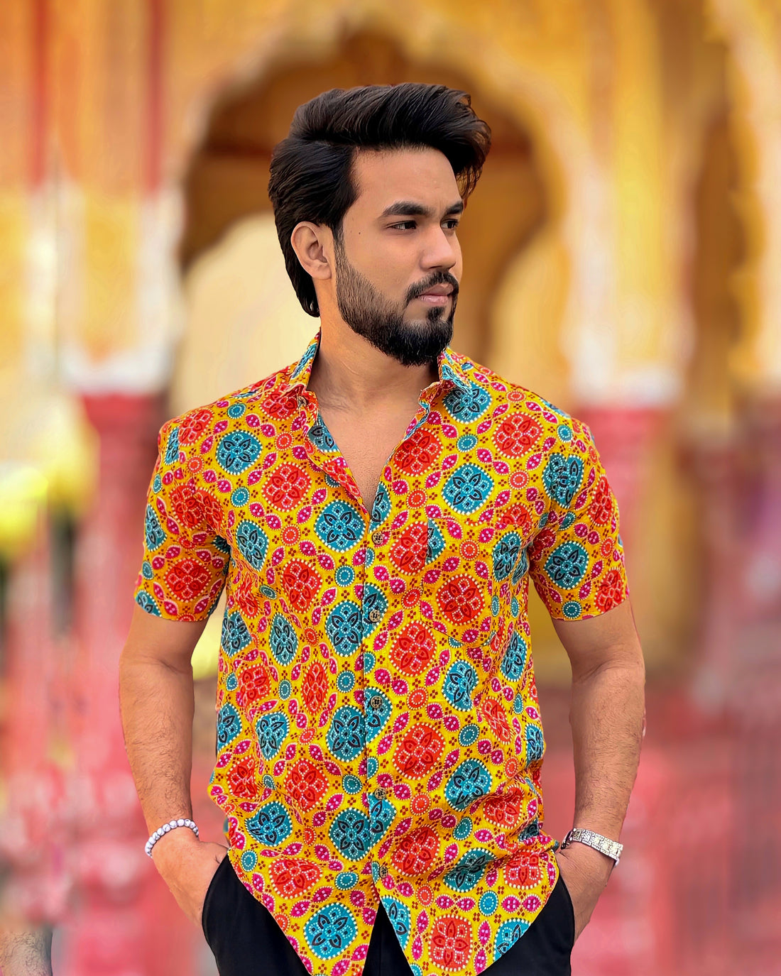 Men’s Multicolor Printed Short Sleeve Casual Shirt