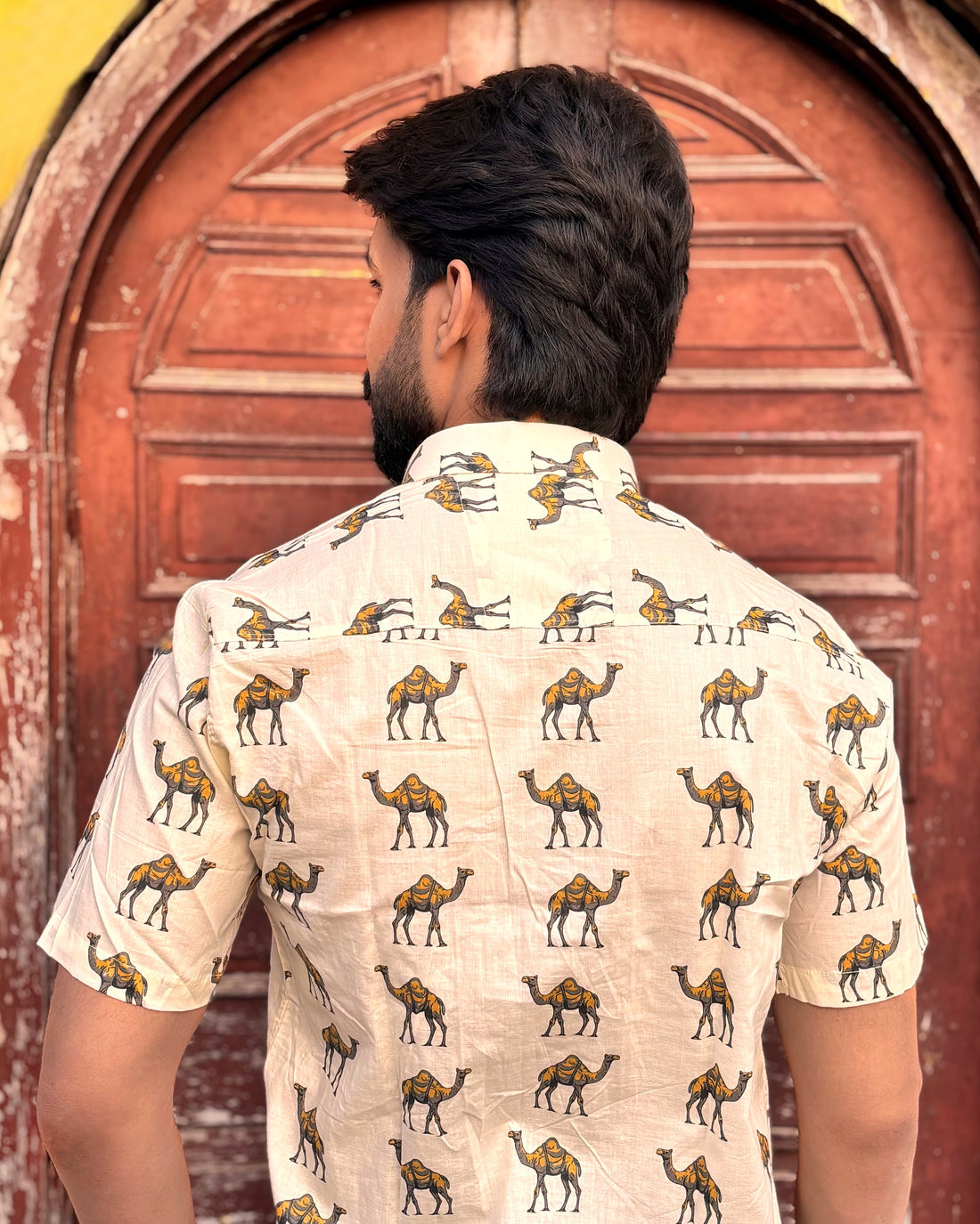 Men’s Beige Camel Print Cotton Shirt – Premium Summer Casual Wear