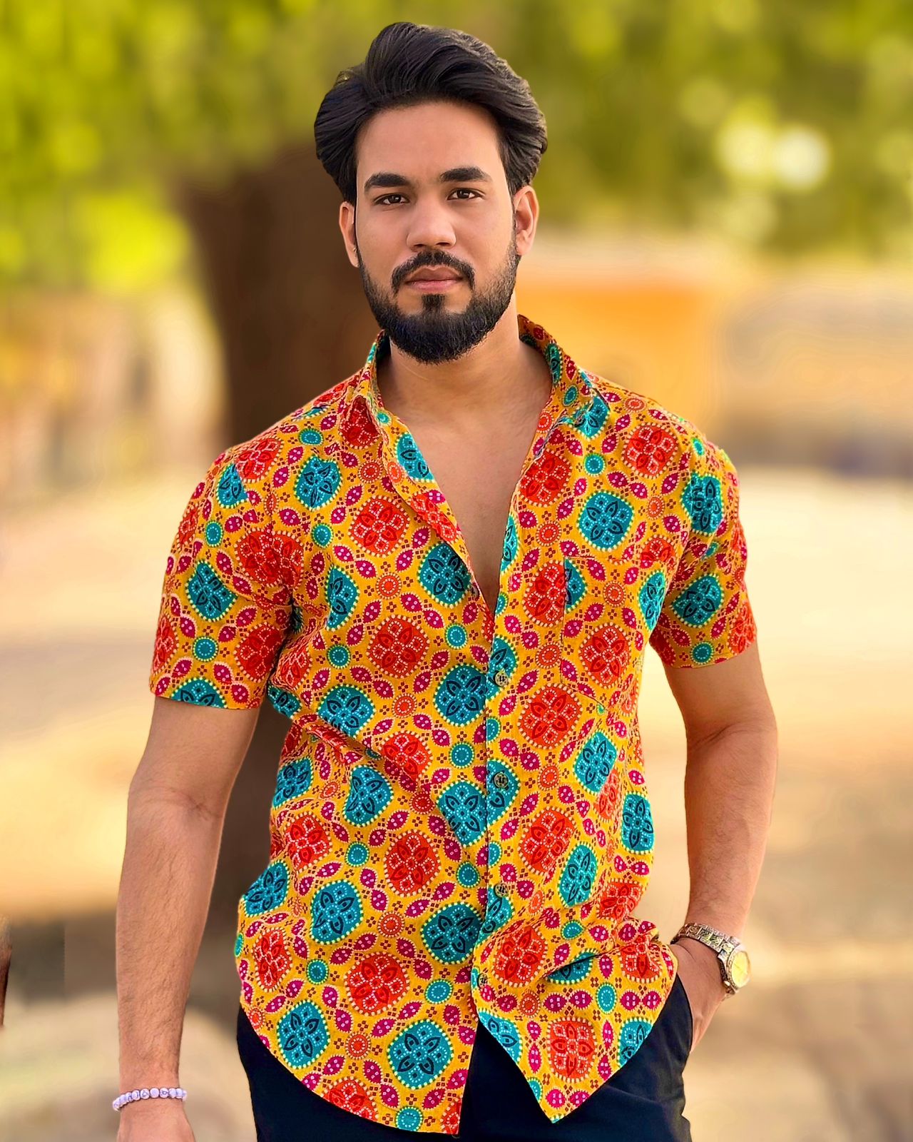 Men’s Multicolor Printed Short Sleeve Casual Shirt