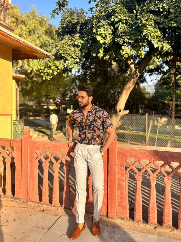 Men’s Black Floral Printed Casual Shirt