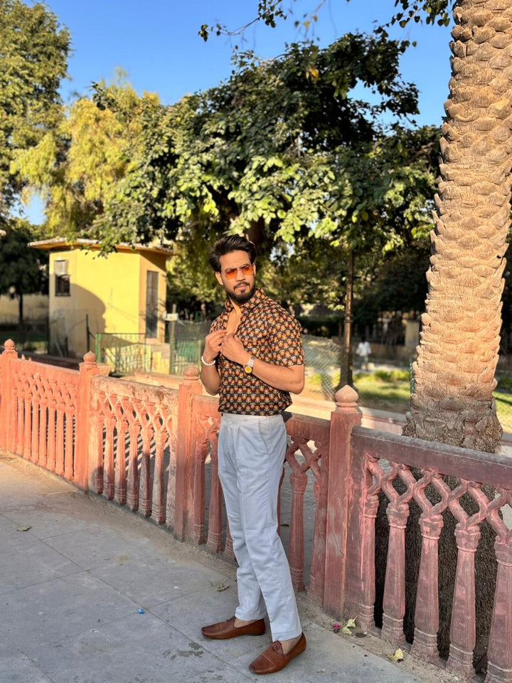 Men’s Black & Brown Printed Casual Shirt