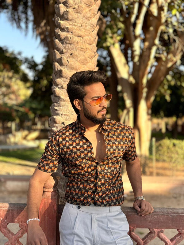 Men’s Black & Brown Printed Casual Shirt