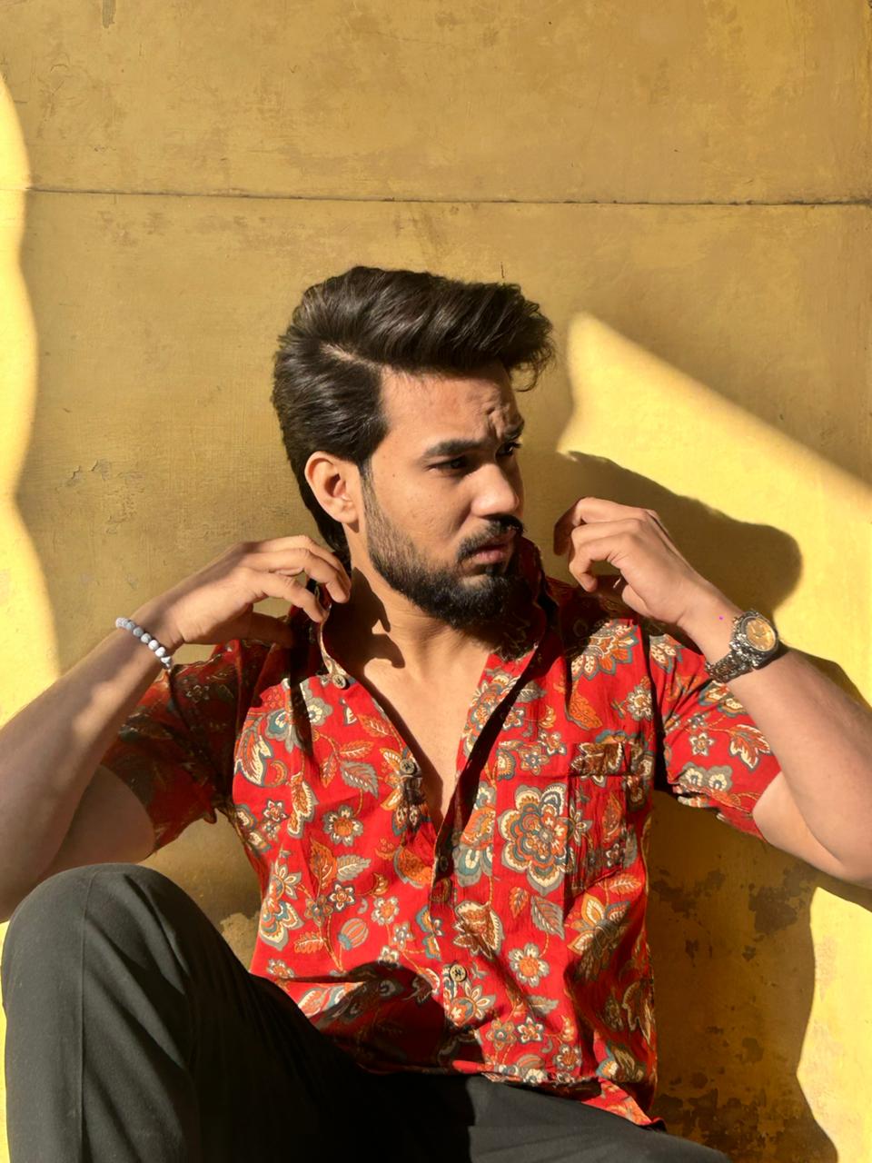 Men’s Red Floral Printed Casual Shirt