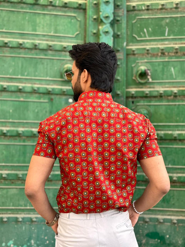 Men’s Red Ethnic Printed Casual Shirt