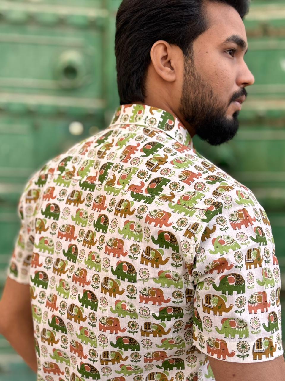 Men’s Off-White Elephant Printed Casual Shirt