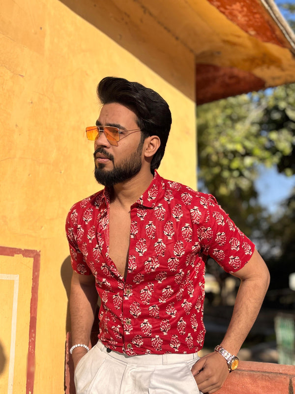 Green Sanganeri print shirt